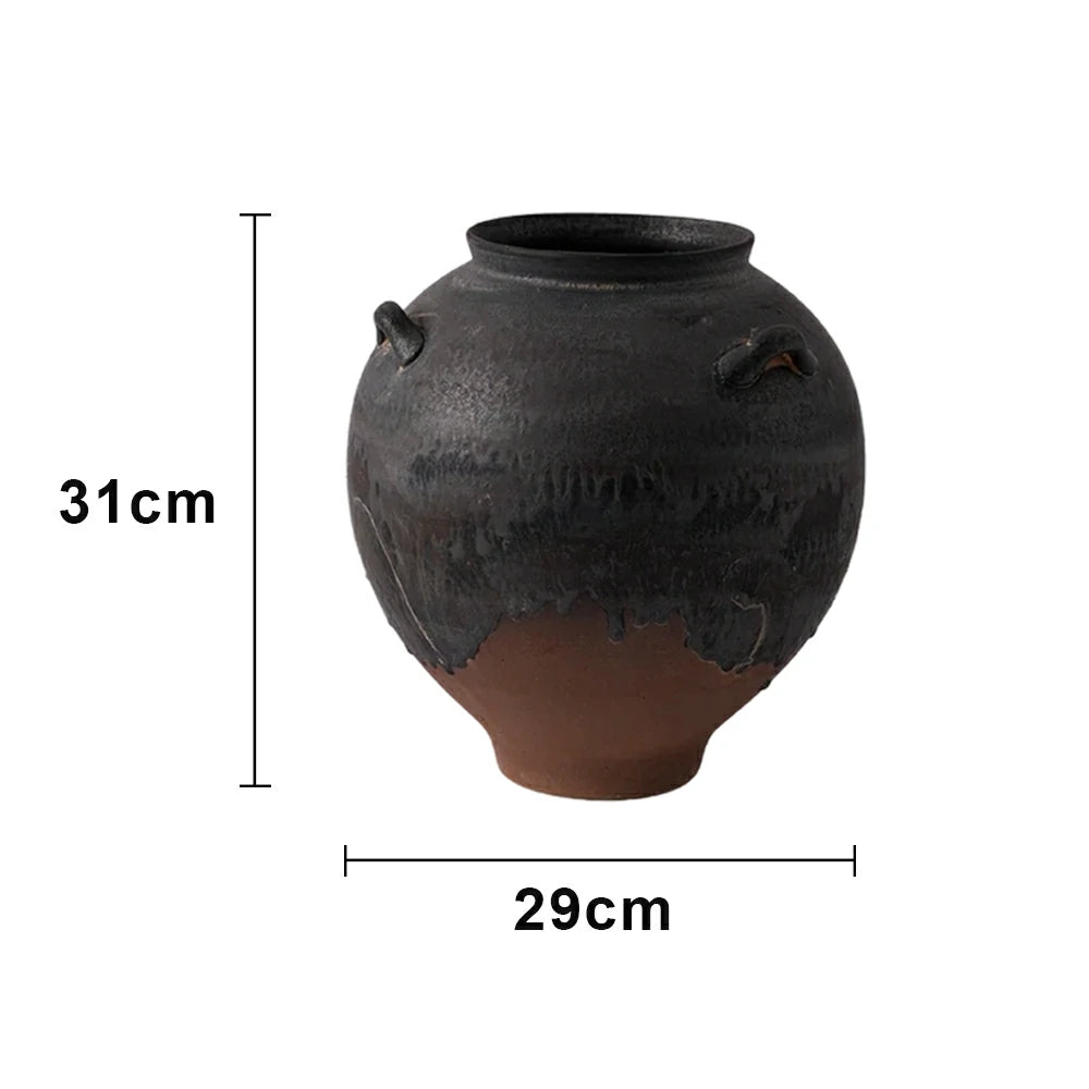 LIVARA Ceramic Vase Ornament Japanese Retro Black Tone Decorative Display Matte Ceramic Handcrafted Textured Finish