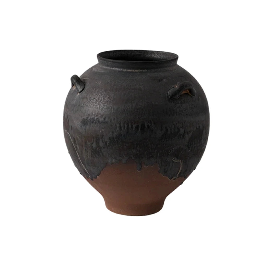 LIVARA Ceramic Vase Ornament Japanese Retro Black Tone Decorative Display Matte Ceramic Handcrafted Textured Finish