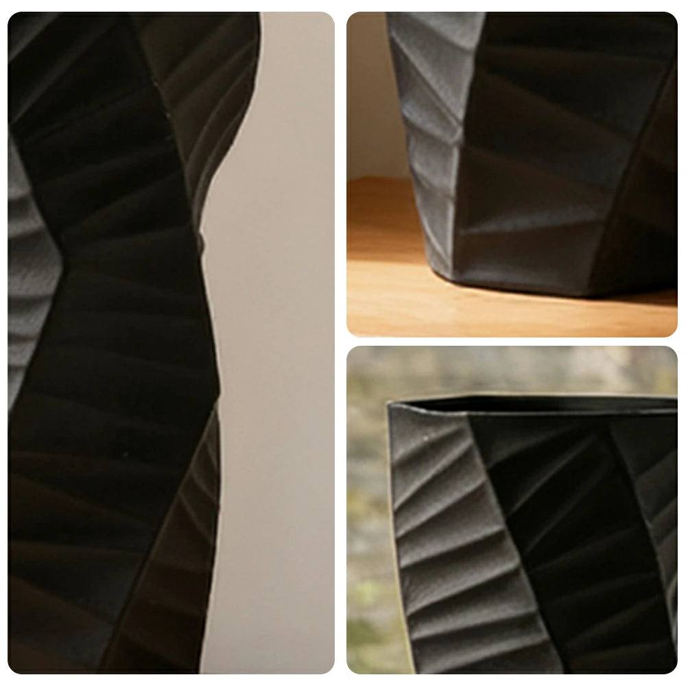 LIVARA Ceramic Vase Ornament Contemporary Minimal Design Artistic Home Display Matte Ceramic Handcrafted Stone-Texture Design - Black