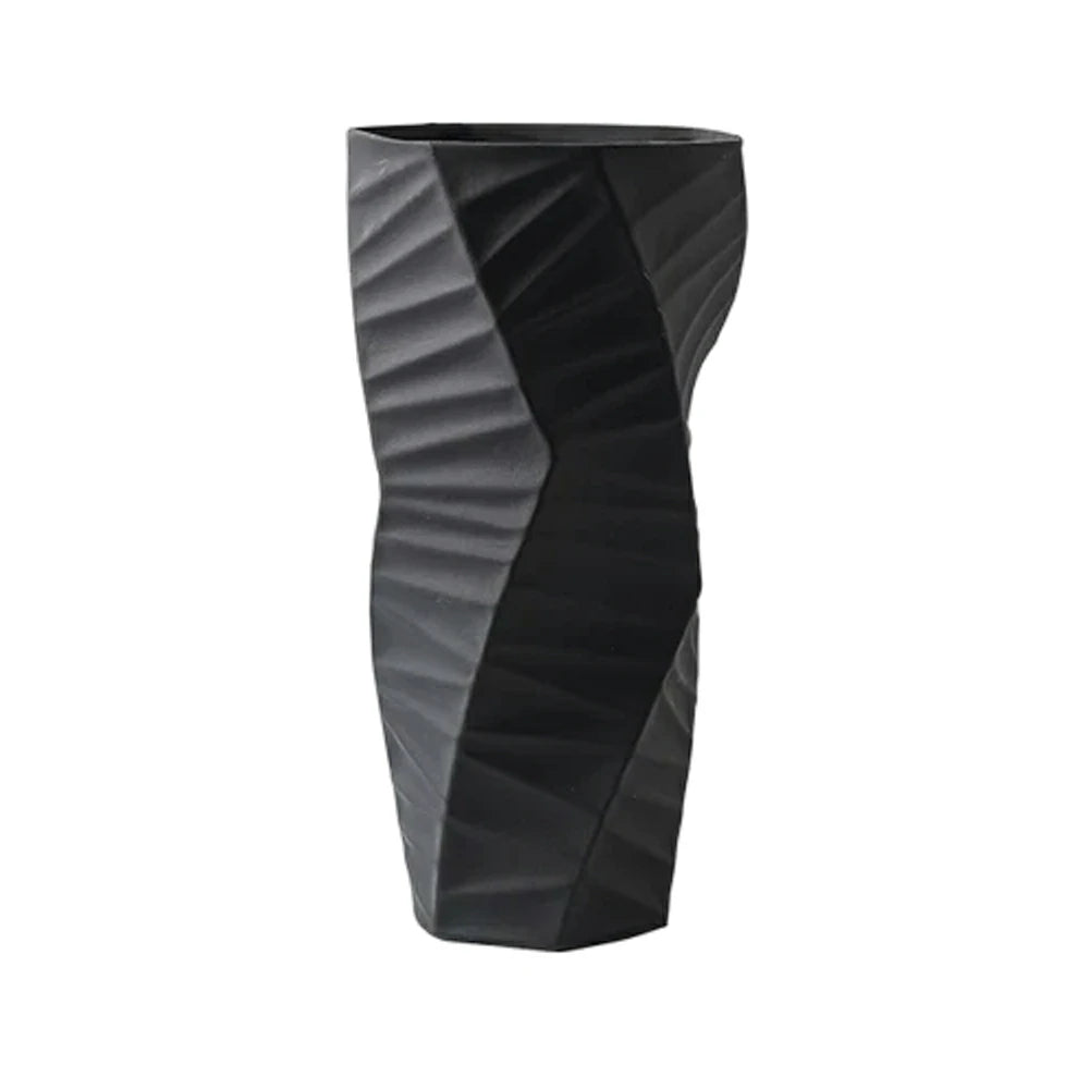 LIVARA Ceramic Vase Ornament Contemporary Minimal Design Artistic Home Display Matte Ceramic Handcrafted Stone-Texture Design - Black