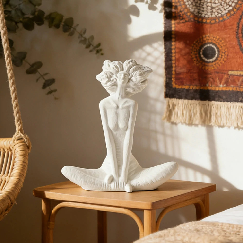 LIVARA Ceramic Vase Ornament White Female Sculpture Artistic Home Decor Matte Ceramic Handcrafted Stone-Texture Finish