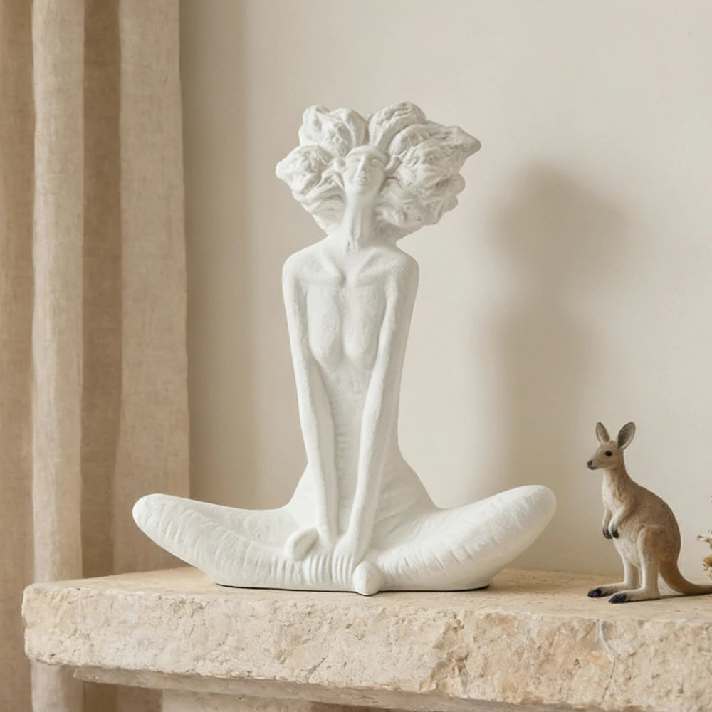 LIVARA Ceramic Vase Ornament White Female Sculpture Artistic Home Decor Matte Ceramic Handcrafted Stone-Texture Finish