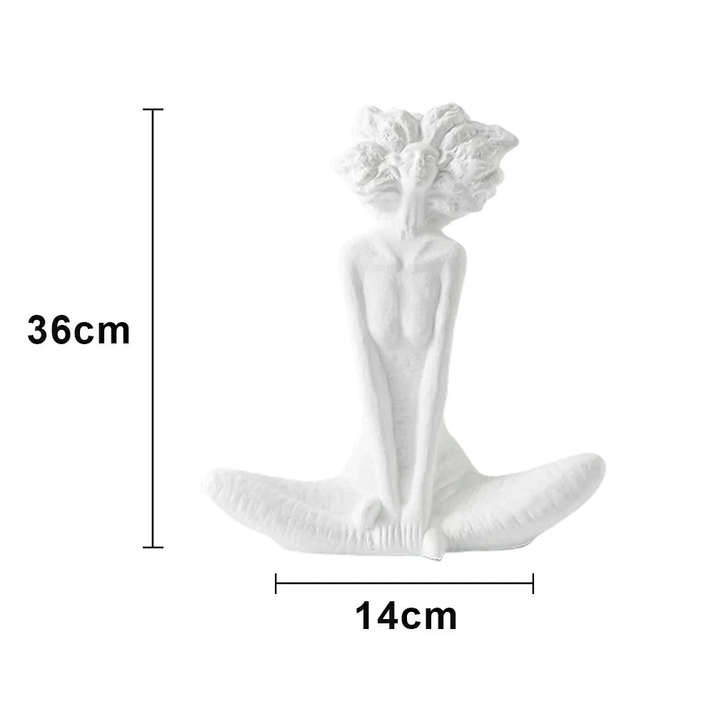 LIVARA Ceramic Vase Ornament White Female Sculpture Artistic Home Decor Matte Ceramic Handcrafted Stone-Texture Finish