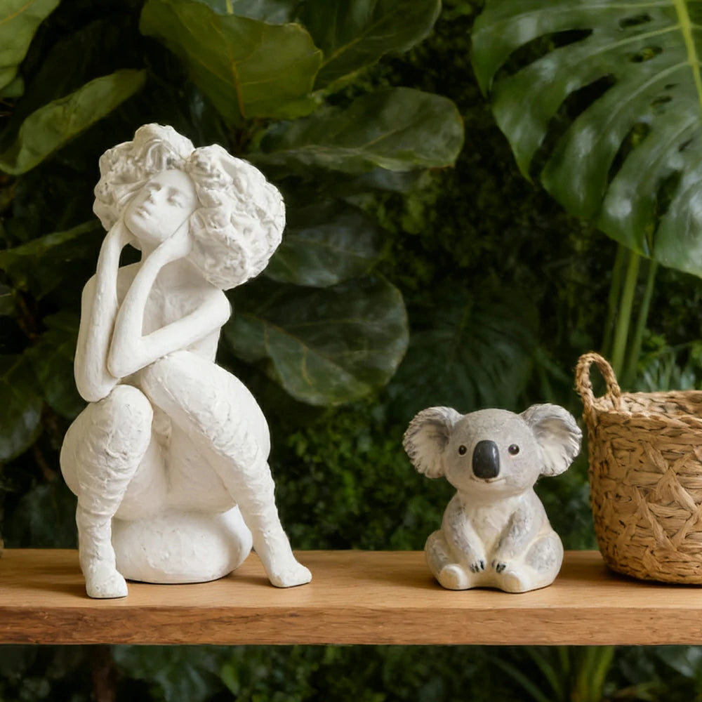 LIVARA Ceramic Vase Ornament White Female Figurative Sculpture Artistic Home Display Matte Ceramic Handcrafted Stone-Texture Design