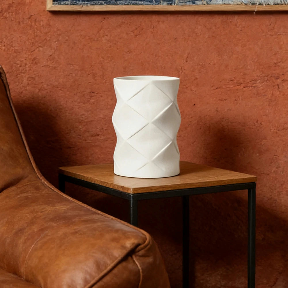 LIVARA Ceramic Vase Ornament Cylindrical Design Decorative Display Matte Ceramic Handcrafted Textured Finish