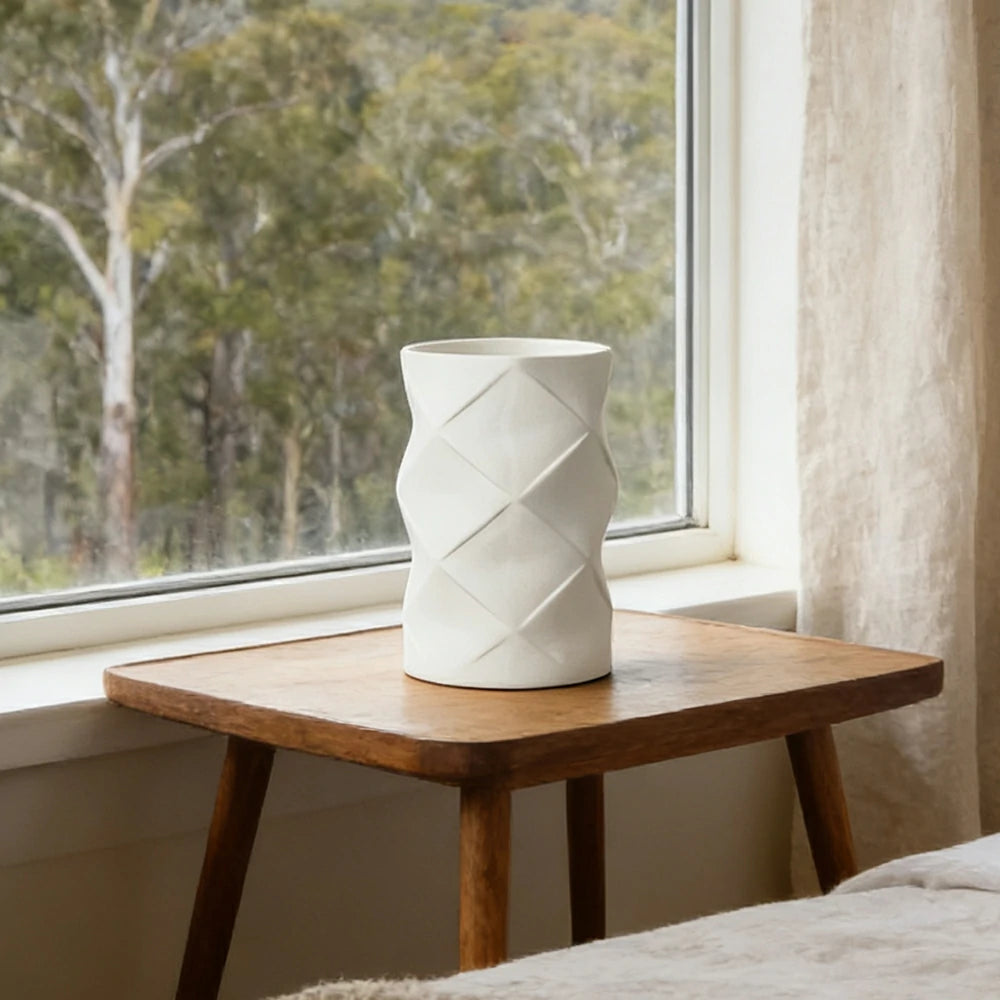 LIVARA Ceramic Vase Ornament Cylindrical Design Decorative Display Matte Ceramic Handcrafted Textured Finish