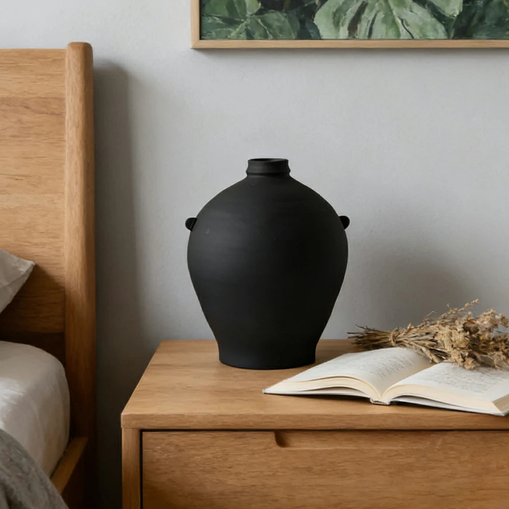LIVARA Ceramic Vase Ornament Black Vintage Artistic Home Decor Matte Ceramic Handcrafted Stone-Texture Finish