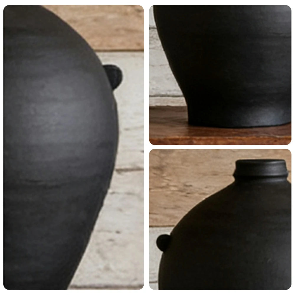 LIVARA Ceramic Vase Ornament Black Vintage Artistic Home Decor Matte Ceramic Handcrafted Stone-Texture Finish