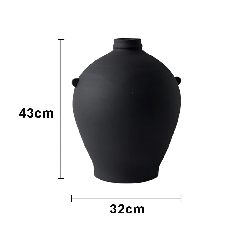 LIVARA Ceramic Vase Ornament Black Vintage Artistic Home Decor Matte Ceramic Handcrafted Stone-Texture Finish