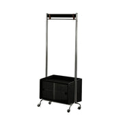 LIVARA 1121 Freestanding Clothes Rack, Multi-Functional Storage & Clothing Stand, Solid Wood & Stainless Steel, Glass Door & Swivel Casters - Black