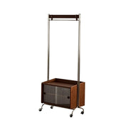 LIVARA 1121 Freestanding Clothes Rack, Multi-Functional Storage & Clothing Stand, Solid Wood & Stainless Steel, Glass Door & Swivel Casters - Wood