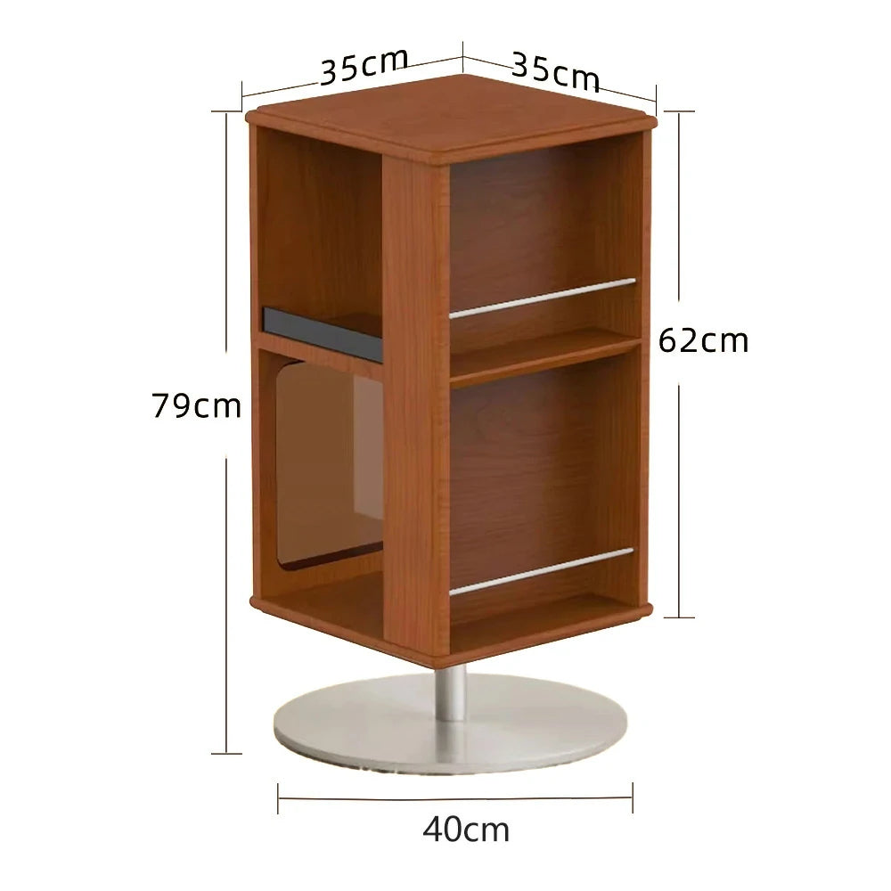LIVARA 1122 Bedside Cabinet, Rotatable Storage Design, Full Solid Walnut Wood, Stainless Steel Base - Easy Access Storage