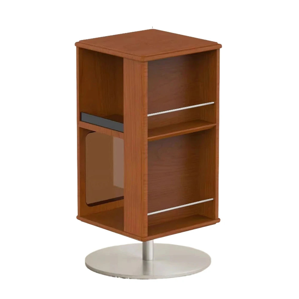 LIVARA 1122 Bedside Cabinet, Rotatable Storage Design, Full Solid Walnut Wood, Stainless Steel Base - Easy Access Storage