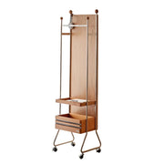 LIVARA 1123 Mobile Bedside Cabinet & Coat Rack – Solid Ash Wood Grain with Stainless Steel, Ample Storage, Swivel Casters - Wood