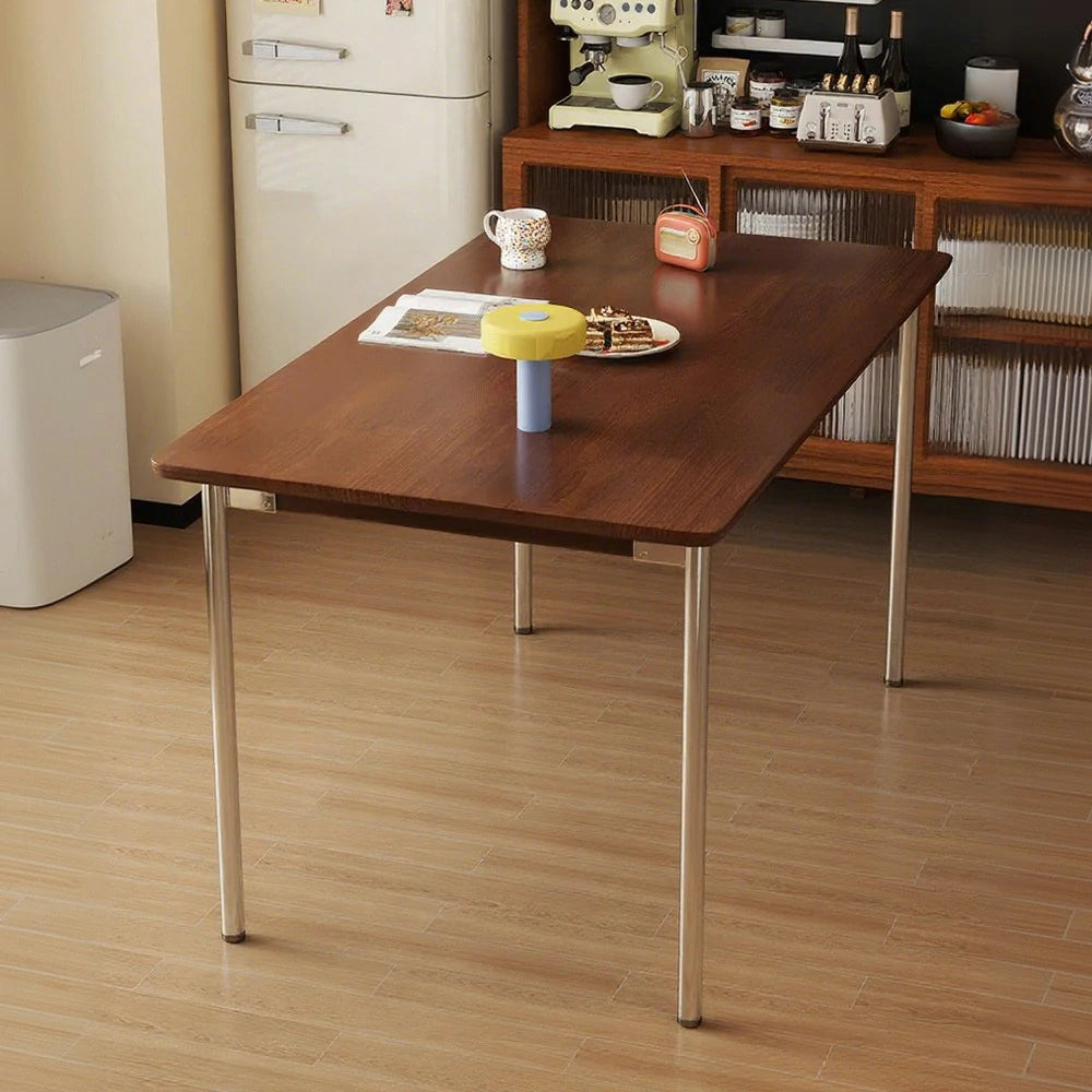 LIVARA 1128 130/140cm Solid Wood Dining Table, White Ash Veneer, Stainless Steel Legs, Four-Sided Design, Durable Finish - Wood