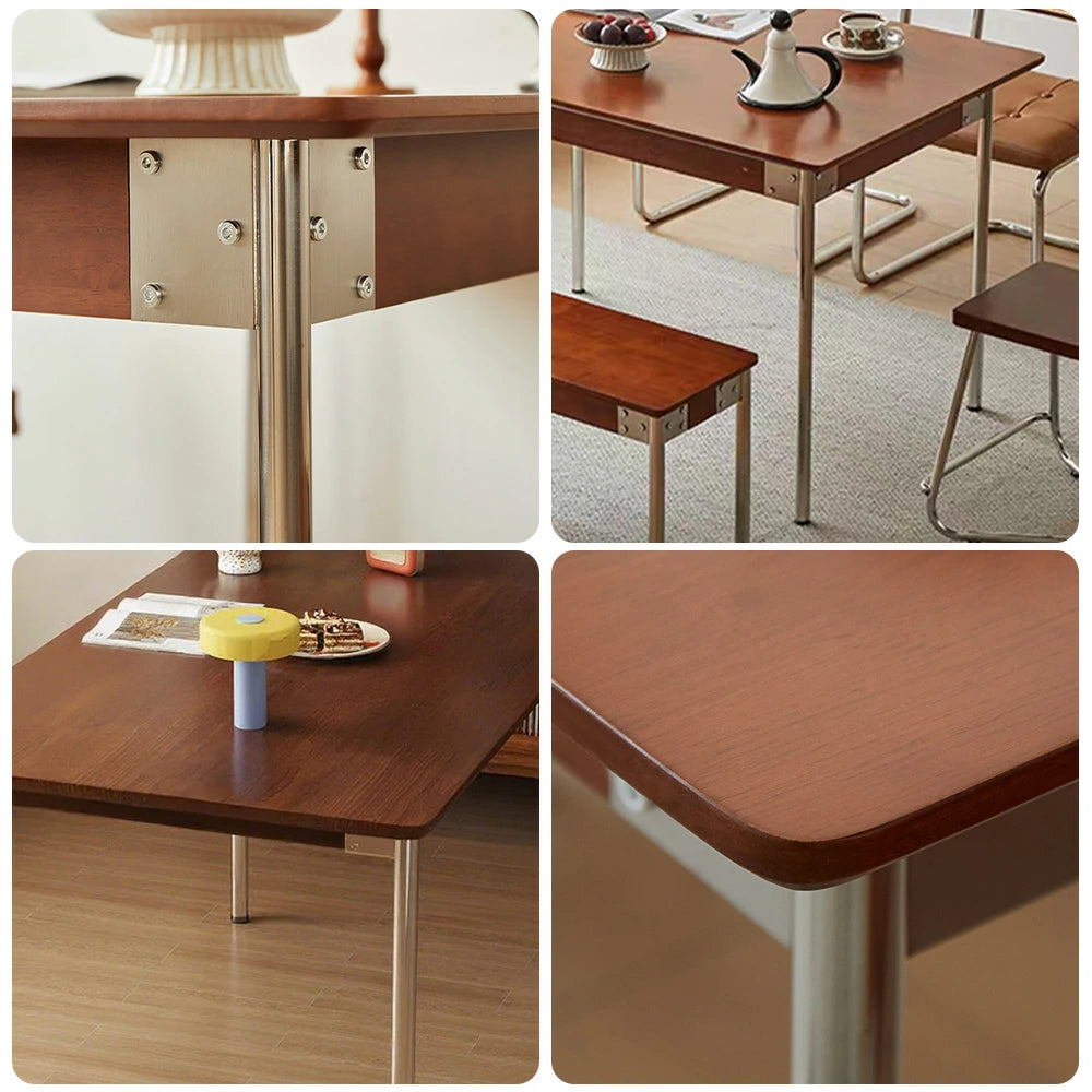 LIVARA 1128 130/140cm Solid Wood Dining Table, White Ash Veneer, Stainless Steel Legs, Four-Sided Design, Durable Finish - Wood