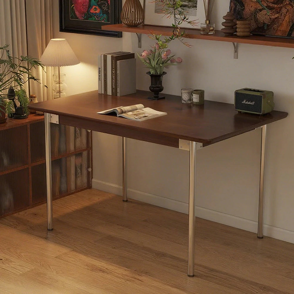 LIVARA 1128 130/140cm Solid Wood Dining Table, White Ash Veneer, Stainless Steel Legs, Four-Sided Design, Durable Finish - Wood