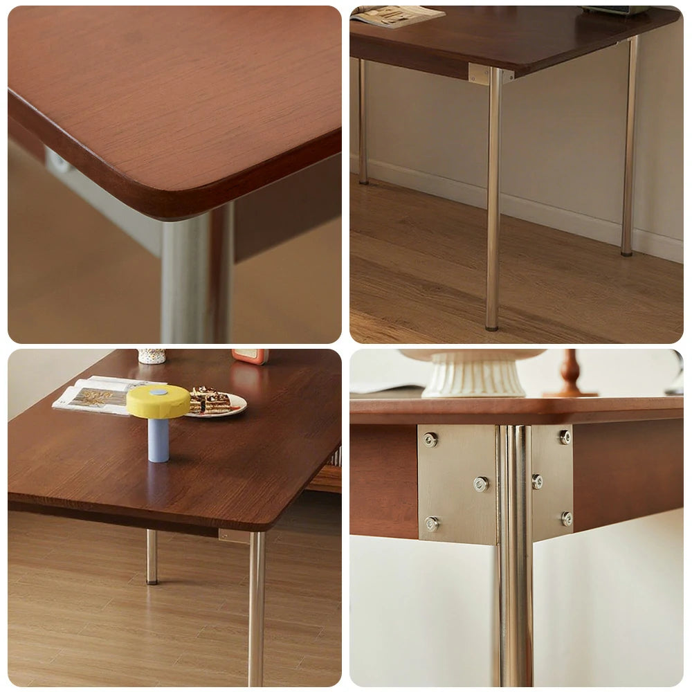 LIVARA 1128 130/140cm Solid Wood Dining Table, White Ash Veneer, Stainless Steel Legs, Four-Sided Design, Durable Finish - Wood