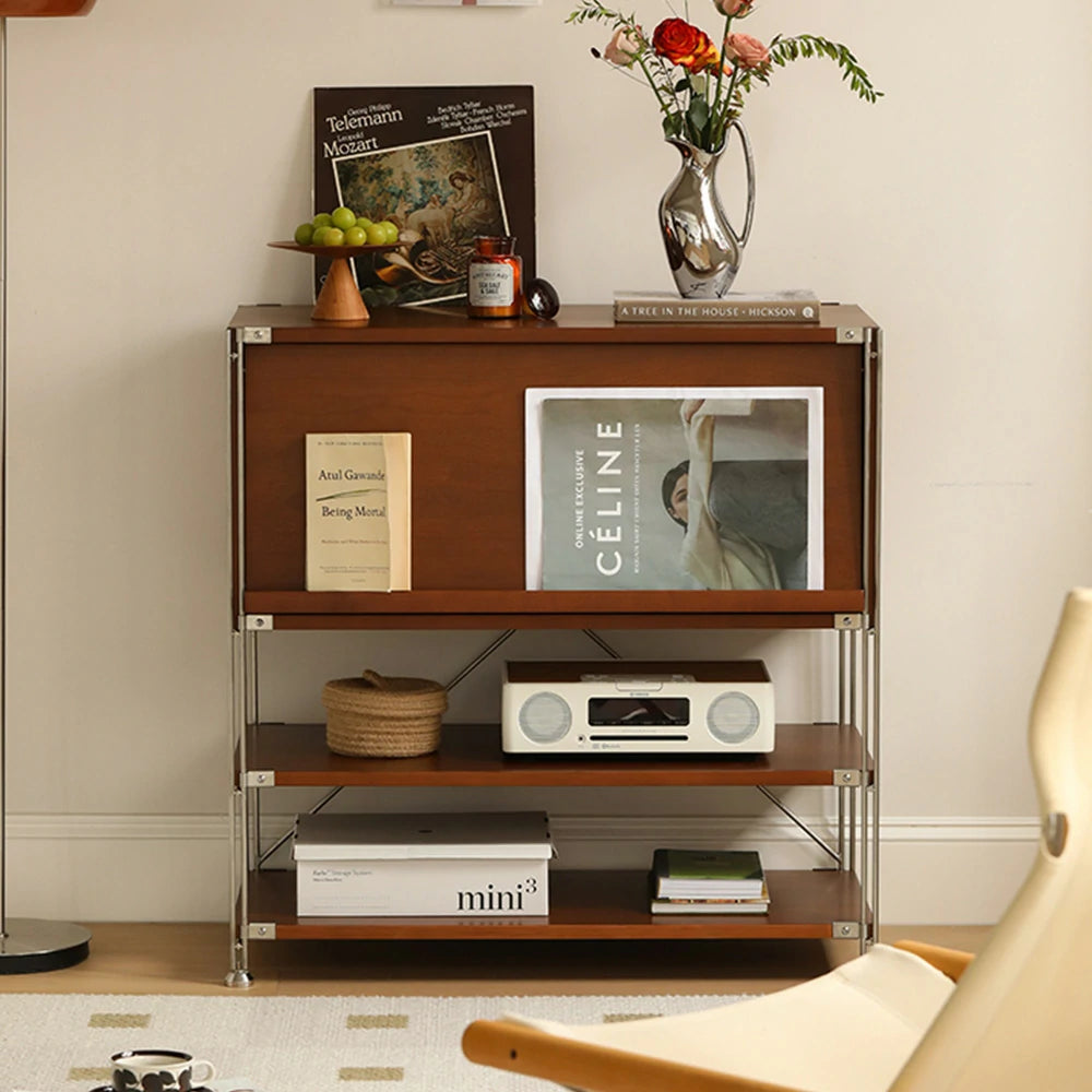 LIVARA 1130 Storage Cabinet – Flip-Top Solid Wood Cabinet, Multi-Layer Storage, 87cm Compact Design - Space-Saving - Brown