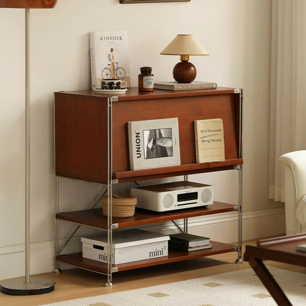 LIVARA 1130 Storage Cabinet – Flip-Top Solid Wood Cabinet, Multi-Layer Storage, 87cm Compact Design - Space-Saving - Brown