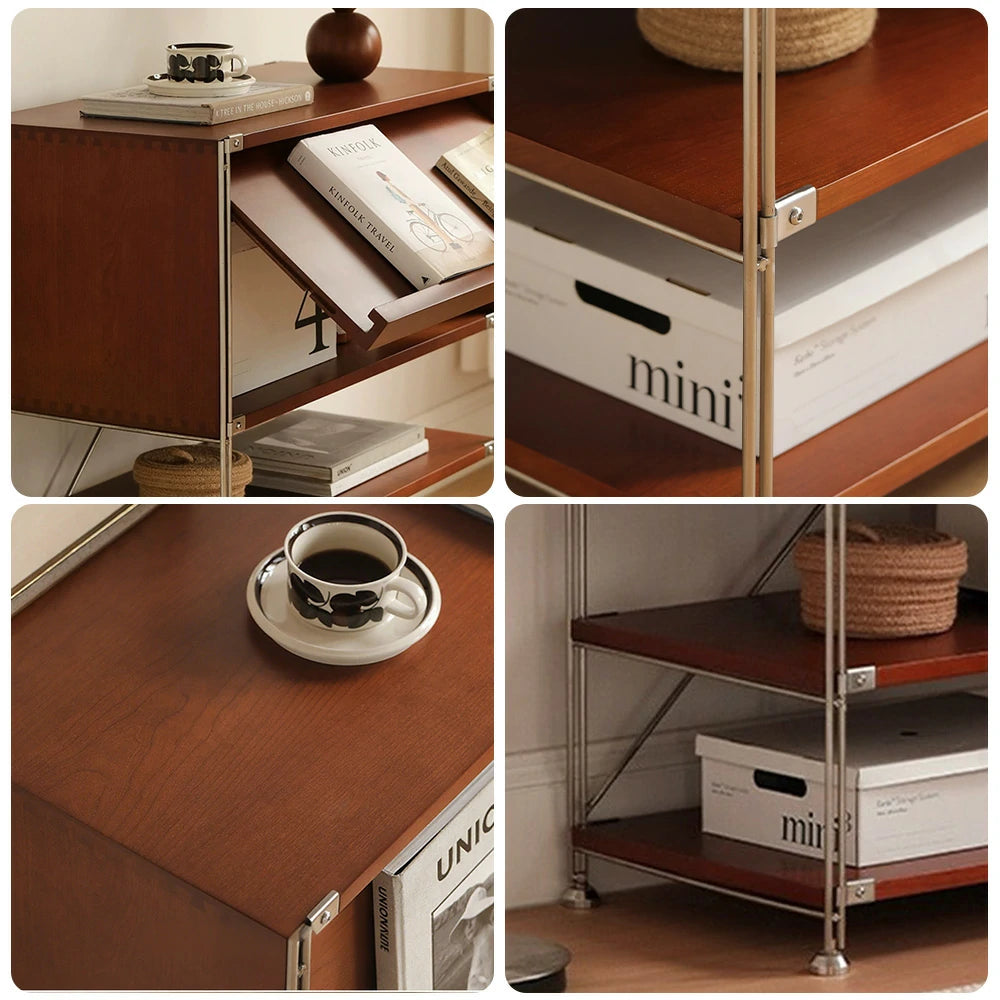 LIVARA 1130 Storage Cabinet – Flip-Top Solid Wood Cabinet, Multi-Layer Storage, 87cm Compact Design - Space-Saving - Brown