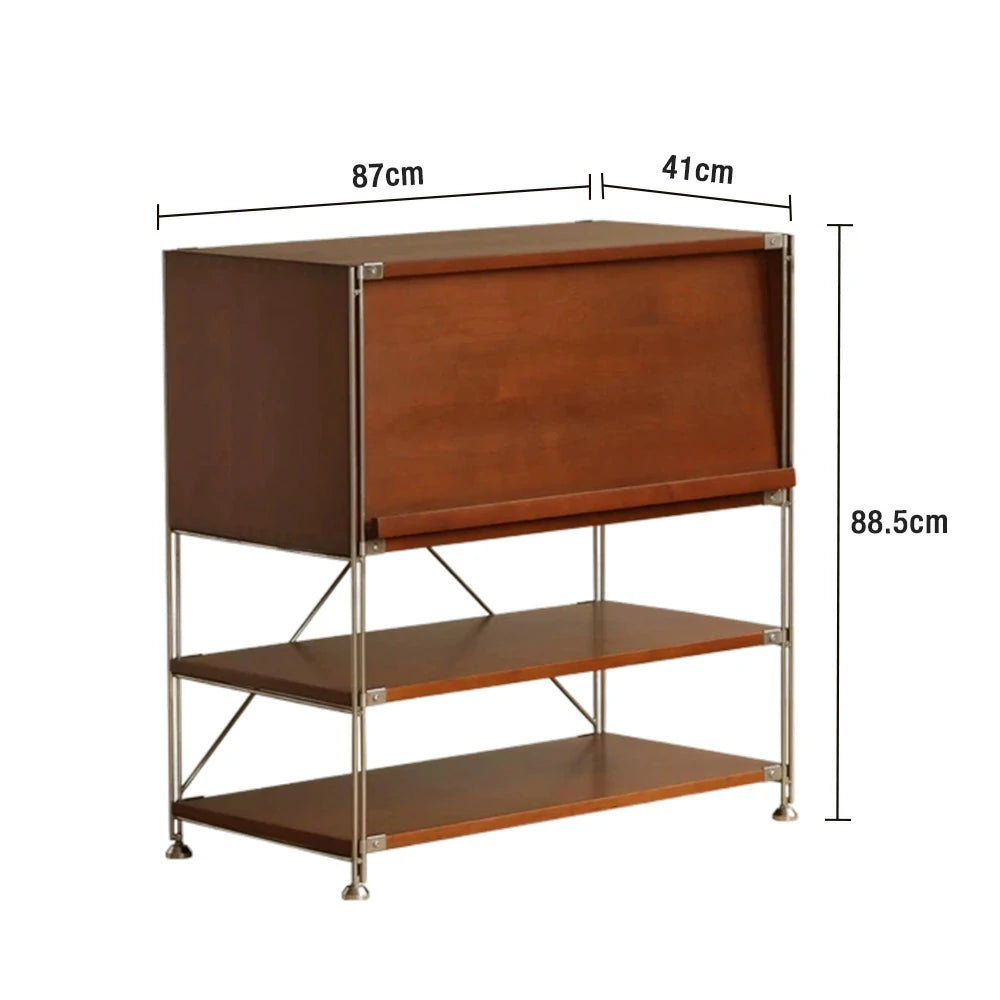 LIVARA 1130 Storage Cabinet – Flip-Top Solid Wood Cabinet, Multi-Layer Storage, 87cm Compact Design - Space-Saving - Brown