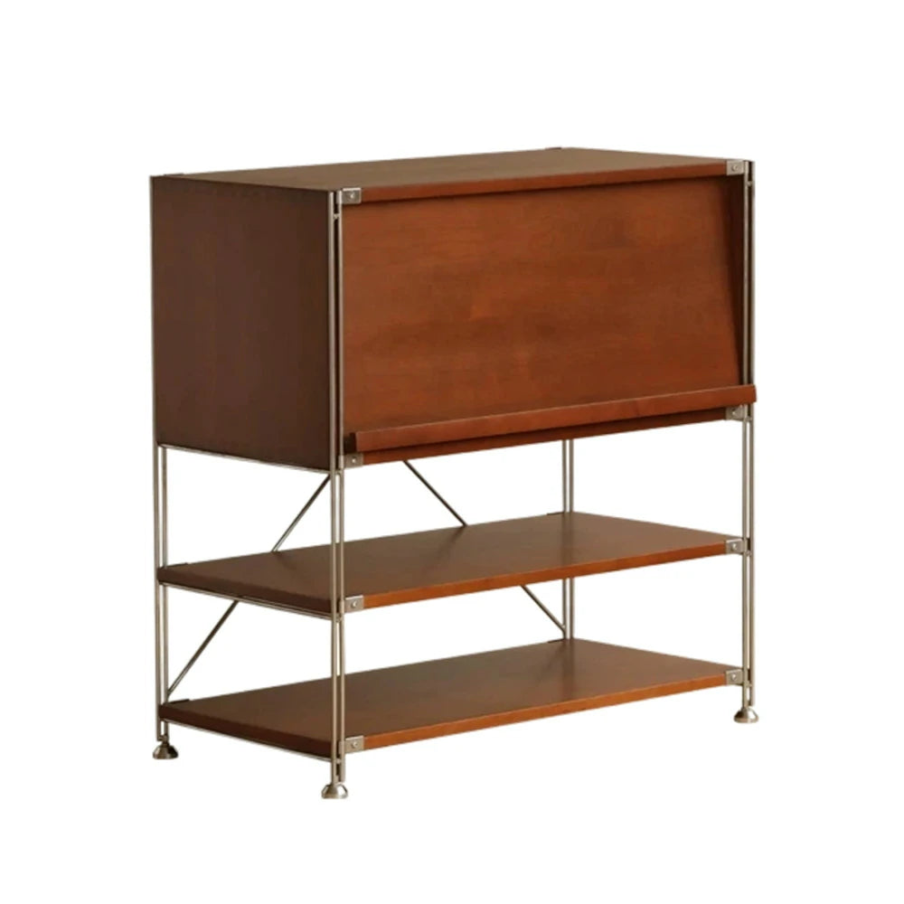 LIVARA 1130 Storage Cabinet – Flip-Top Solid Wood Cabinet, Multi-Layer Storage, 87cm Compact Design - Space-Saving - Brown