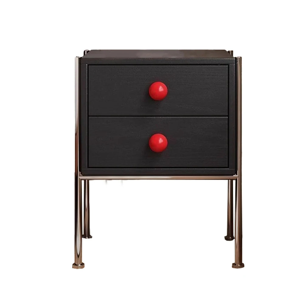 LIVARA 1133 Bedside Cabinet, Open Tabletop, Solid Ash Wood Grain, Spherical Handles, Tall Stainless Steel Legs, 17cm Bottom Clearance - Black