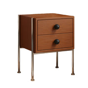 LIVARA 1133 Bedside Cabinet, Open Tabletop, Solid Ash Wood Grain, Spherical Handles, Tall Stainless Steel Legs, 17cm Bottom Clearance - Wood