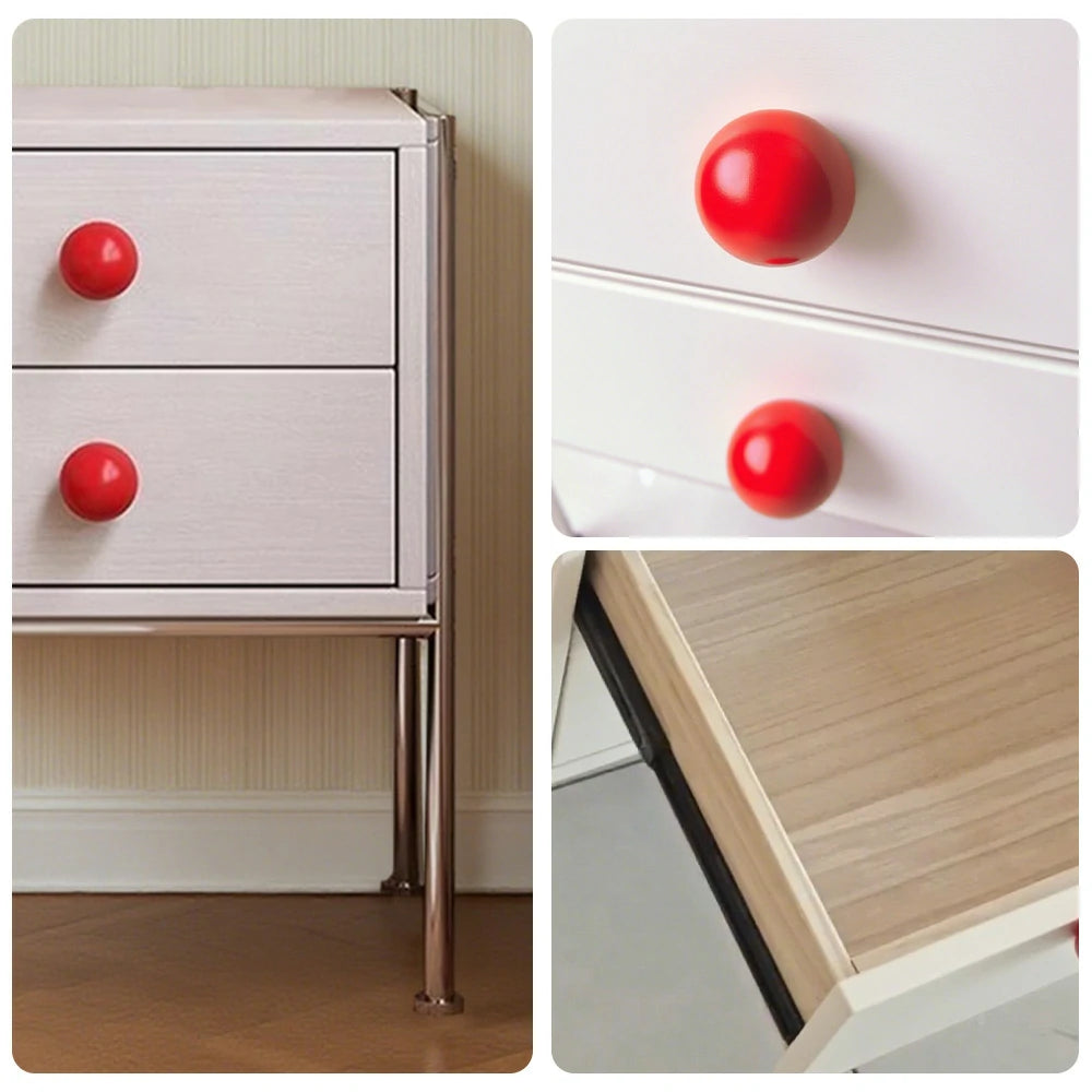 LIVARA 1133 Bedside Cabinet, Open Tabletop, Solid Ash Wood Grain, Spherical Handles, Tall Stainless Steel Legs, 17cm Bottom Clearance - White