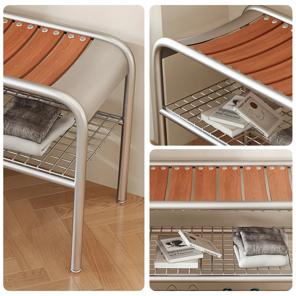 LIVARA 1135 TAYLOR Wooden Shoe Bench – Solid Ash Wood Seat, Metal Frame, Curved Ergonomic Design, Adjustable Feet - Wood