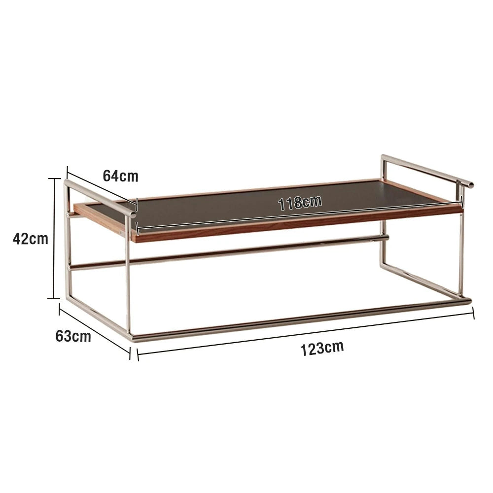 LIVARA 1136 Multi-Functional Sofa Low Table – Reversible Coffee Table/Desk, Vintage Solid Ash Wood Frame with Black Panel, Stainless Steel Legs - Black