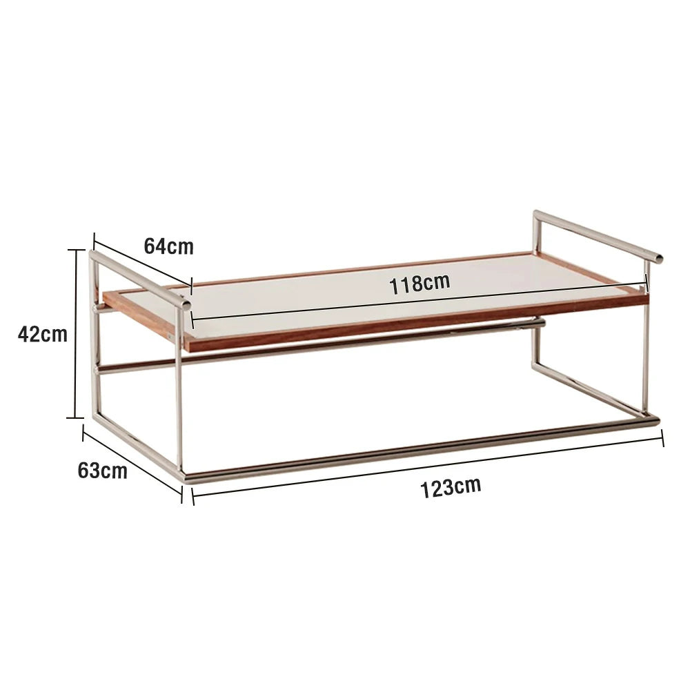 LIVARA 1136 Multi-Functional Sofa Low Table – Reversible Coffee Table/Desk, Vintage Solid Ash Wood Frame with Black Panel, Stainless Steel Legs - White