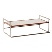 LIVARA 1136 Multi-Functional Sofa Low Table – Reversible Coffee Table/Desk, Vintage Solid Ash Wood Frame with Black Panel, Stainless Steel Legs - White