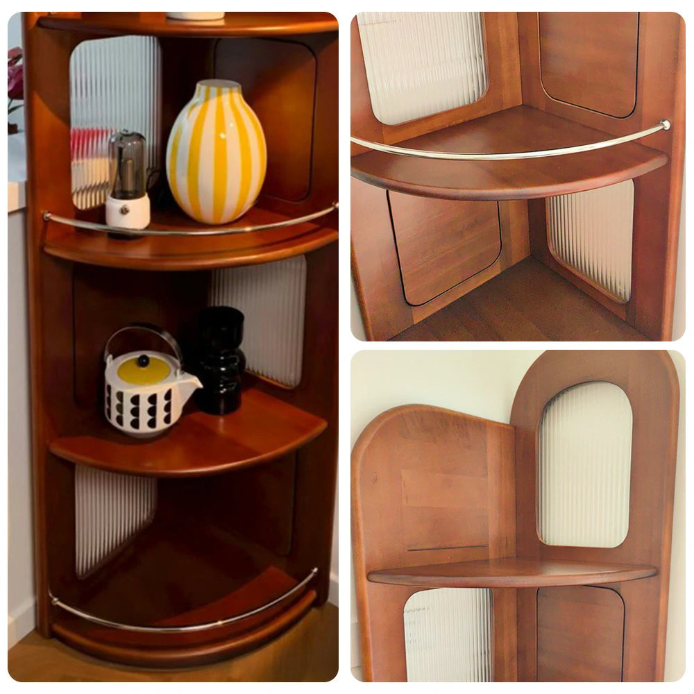 LIVARA 1150 Corner Bookshelf – Solid Wood Frame, Modern Stainless Steel and Acrylic Accents, Perfect for Efficient Corner Use – Sleek and Stylish Design - Wood