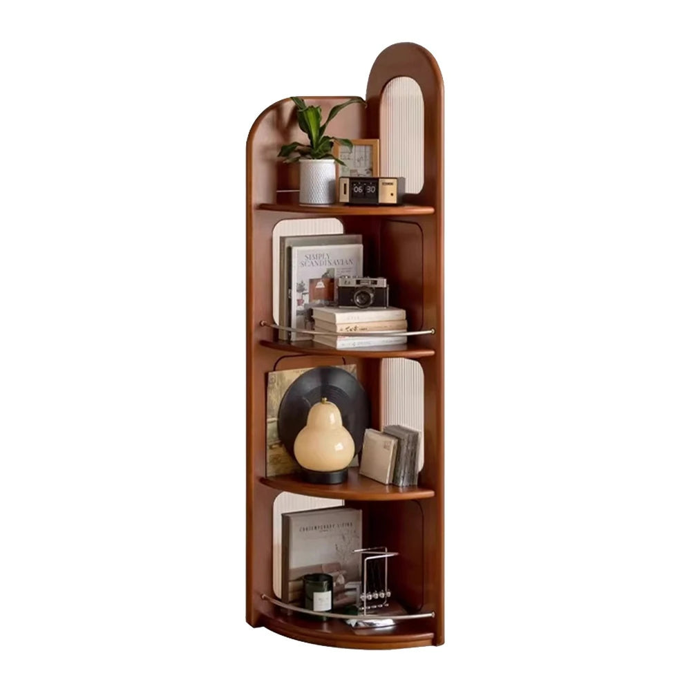 LIVARA 1150 Corner Bookshelf – Solid Wood Frame, Modern Stainless Steel and Acrylic Accents, Perfect for Efficient Corner Use – Sleek and Stylish Design - Wood