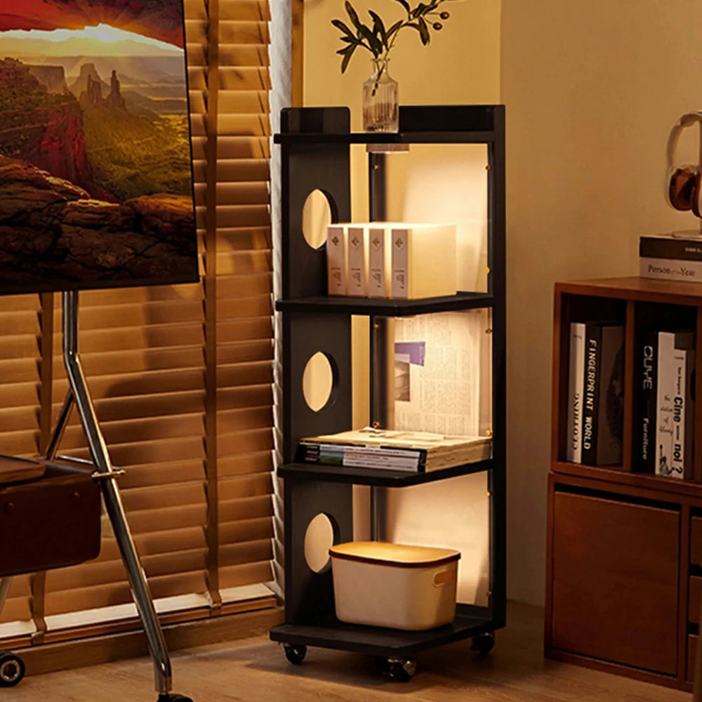 LIVARA 1151 Sunset Mobile Bookshelf , Solid Wood Frame, Adjustable Shelves, Easy Mobility, Sleek Modern Design, Perfect for Any Room - Black