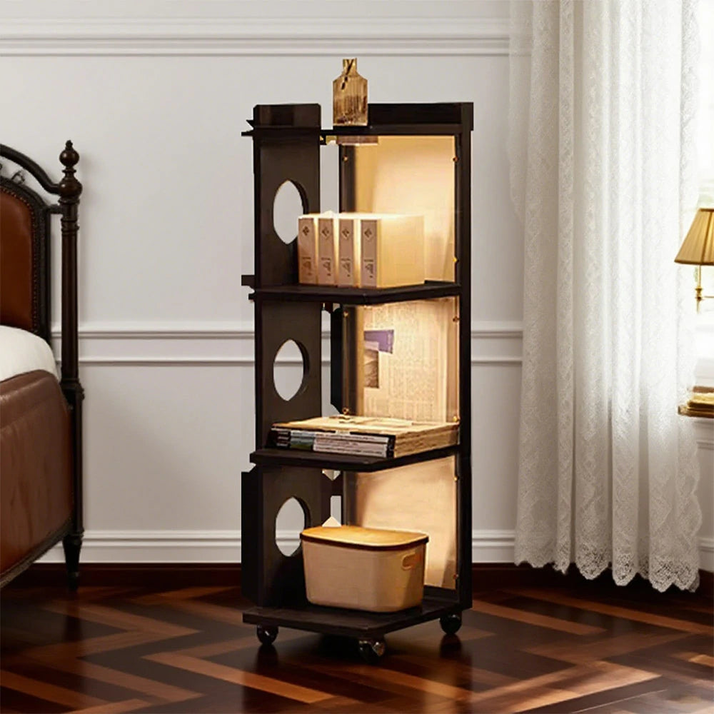 LIVARA 1151 Sunset Mobile Bookshelf , Solid Wood Frame, Adjustable Shelves, Easy Mobility, Sleek Modern Design, Perfect for Any Room - Black