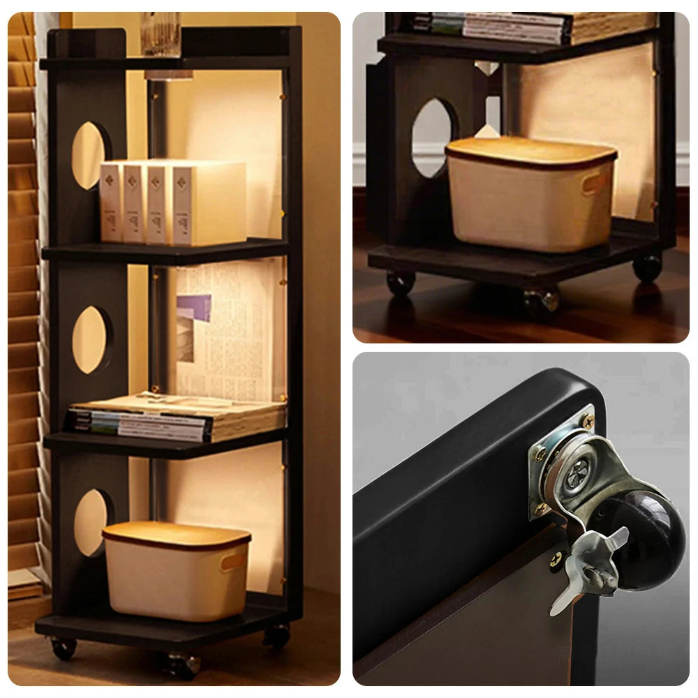 LIVARA 1151 Sunset Mobile Bookshelf , Solid Wood Frame, Adjustable Shelves, Easy Mobility, Sleek Modern Design, Perfect for Any Room - Black