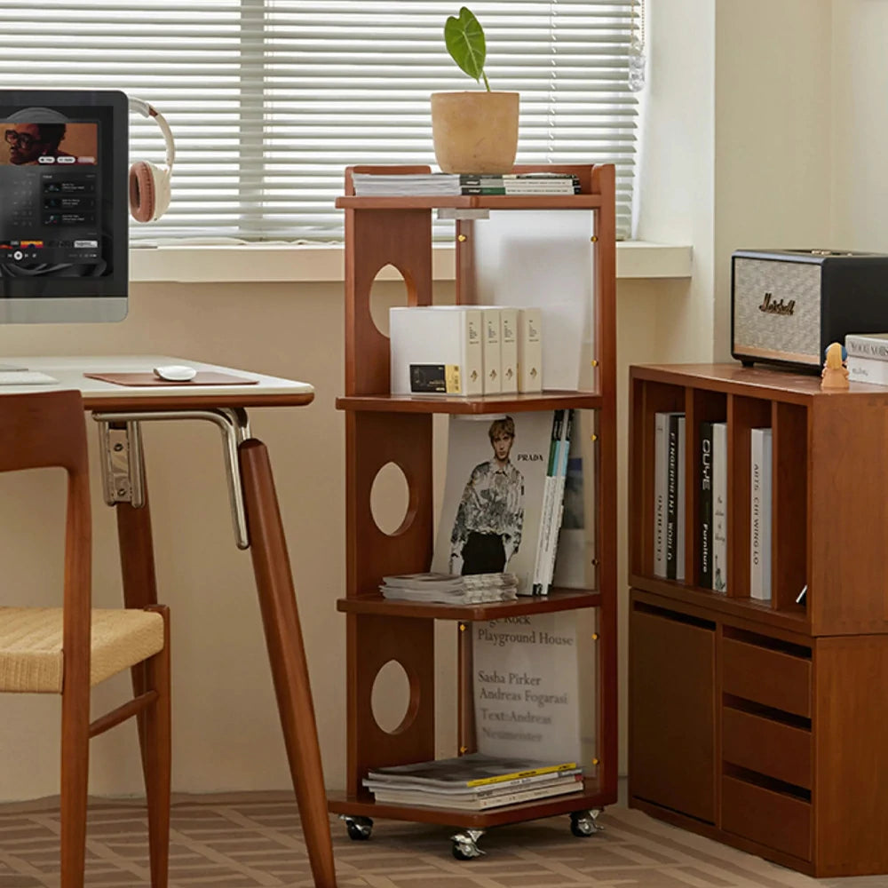 LIVARA 1151 Sunset Mobile Bookshelf , Solid Wood Frame, Adjustable Shelves, Easy Mobility, Sleek Modern Design, Perfect for Any Room - Wood