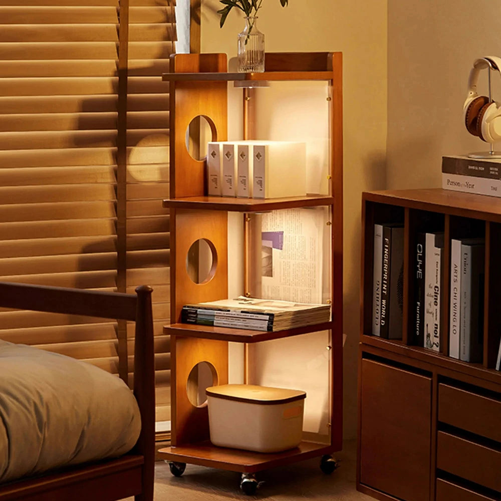 LIVARA 1151 Sunset Mobile Bookshelf , Solid Wood Frame, Adjustable Shelves, Easy Mobility, Sleek Modern Design, Perfect for Any Room - Wood