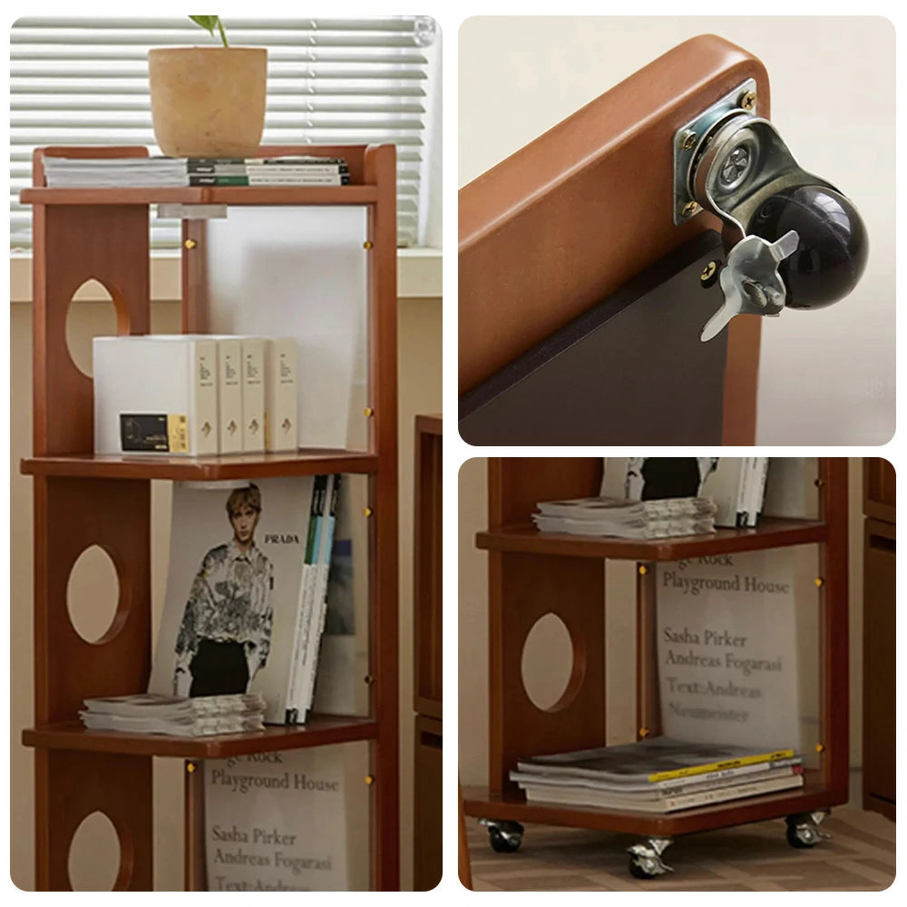 LIVARA 1151 Sunset Mobile Bookshelf , Solid Wood Frame, Adjustable Shelves, Easy Mobility, Sleek Modern Design, Perfect for Any Room - Wood