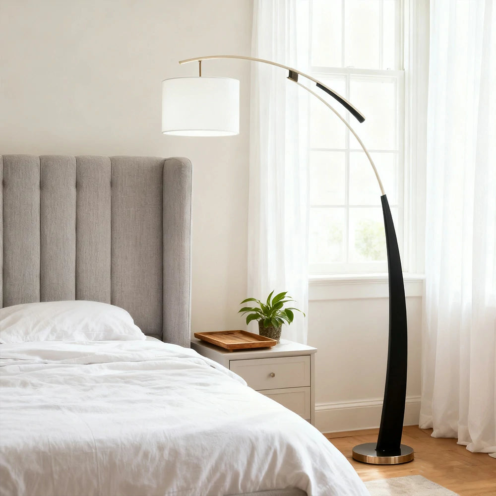 LIVARA Floor Lamp Modern Minimalist Linen Fabric Shade Sturdy Metal Base Soft Light Diffusion & Easy Maintenance - Black&Gold