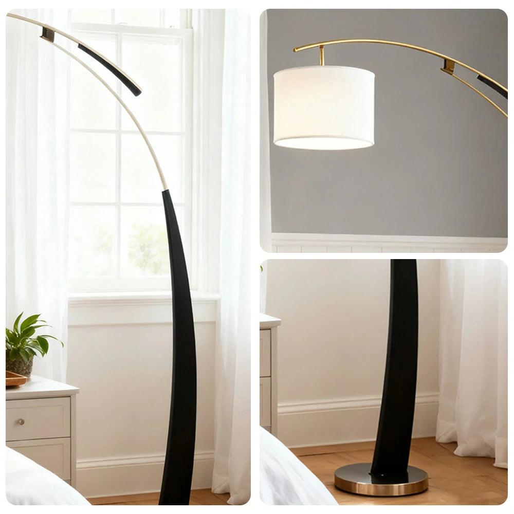 LIVARA Floor Lamp Modern Minimalist Linen Fabric Shade Sturdy Metal Base Soft Light Diffusion & Easy Maintenance - Black&Gold