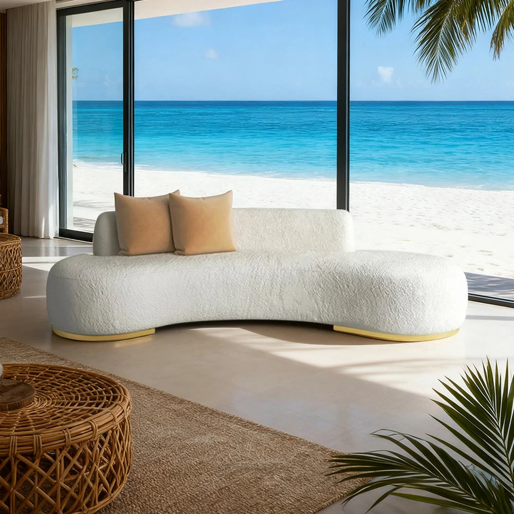 LIVARA 170/200/230cm Multi-Seater Sofa Lamb Fleece Fabric Upholstered, Breathable, Ergonomic Design, Solid Wood Frame, High-Density Sponge - White