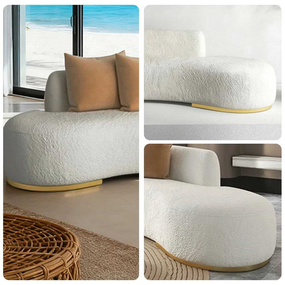 LIVARA 170/200/230cm Multi-Seater Sofa Lamb Fleece Fabric Upholstered, Breathable, Ergonomic Design, Solid Wood Frame, High-Density Sponge - White