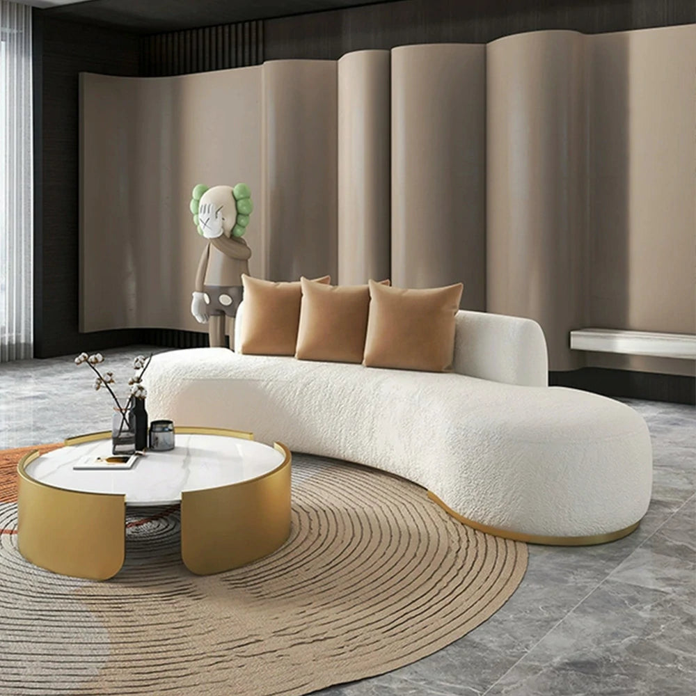 LIVARA 170/200/230cm Multi-Seater Sofa Lamb Fleece Fabric Upholstered, Breathable, Ergonomic Design, Solid Wood Frame, High-Density Sponge - White