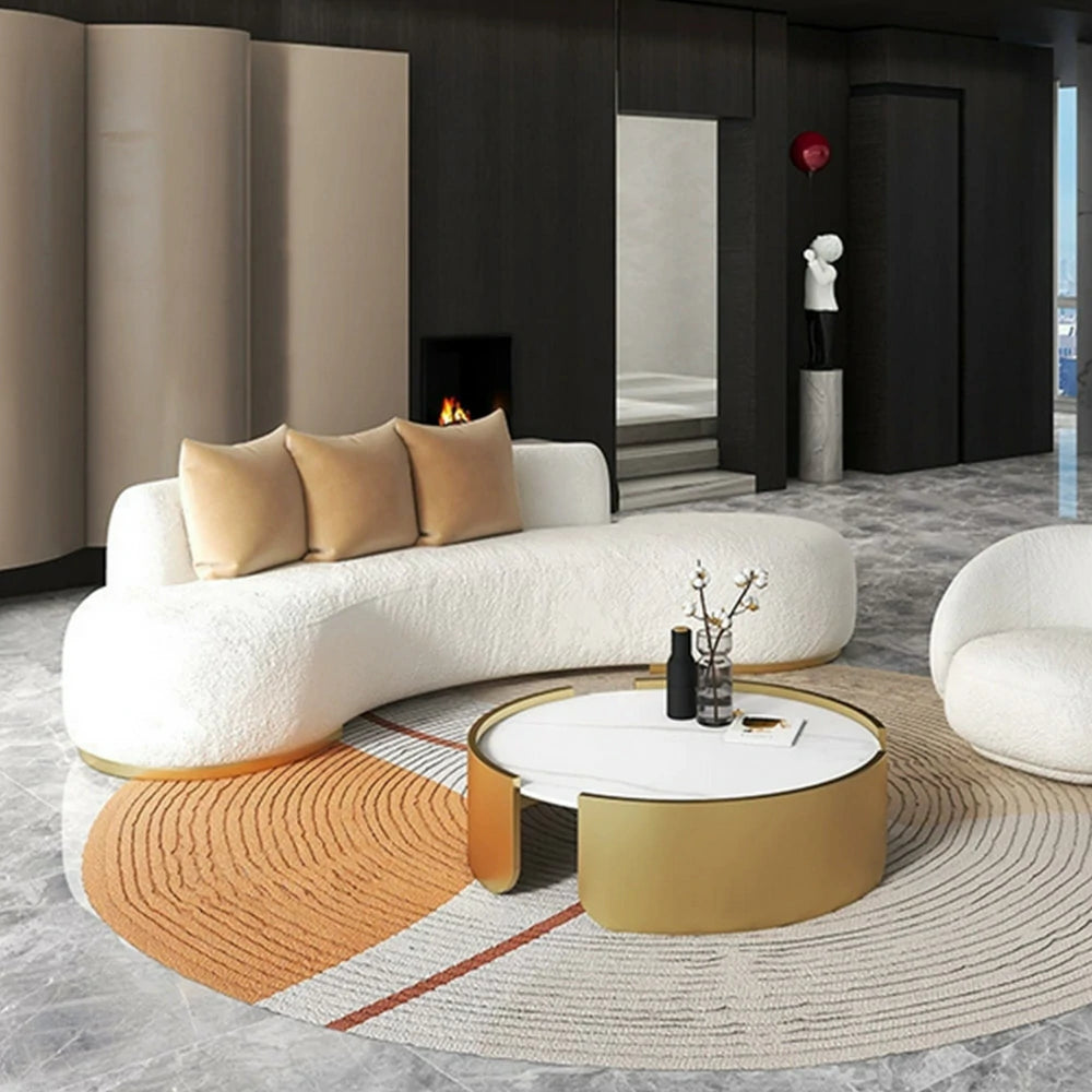 LIVARA 170/200/230cm Multi-Seater Sofa Lamb Fleece Fabric Upholstered, Breathable, Ergonomic Design, Solid Wood Frame, High-Density Sponge - White