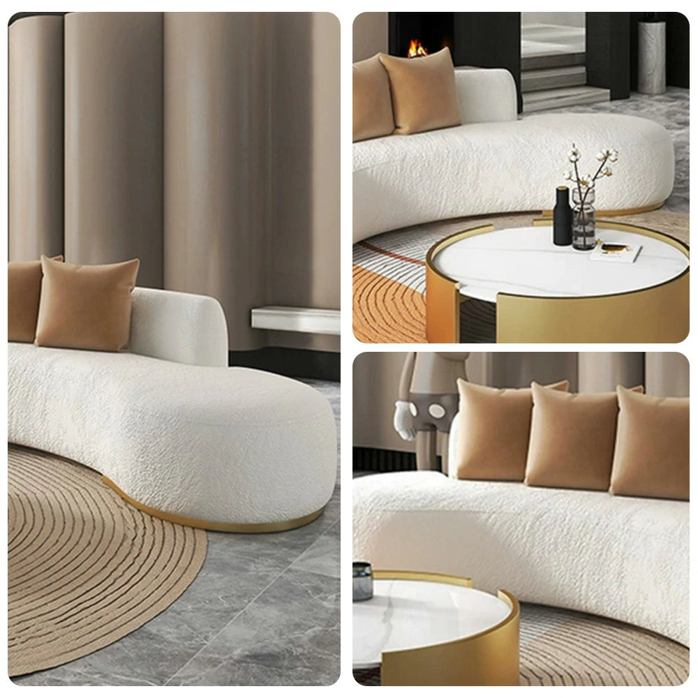 LIVARA 170/200/230cm Multi-Seater Sofa Lamb Fleece Fabric Upholstered, Breathable, Ergonomic Design, Solid Wood Frame, High-Density Sponge - White