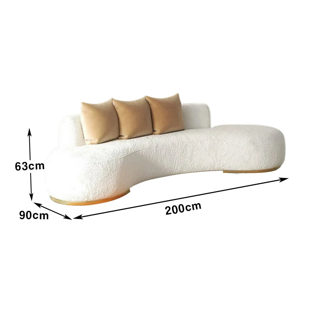 LIVARA 170/200/230cm Multi-Seater Sofa Lamb Fleece Fabric Upholstered, Breathable, Ergonomic Design, Solid Wood Frame, High-Density Sponge - White